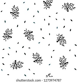 Dark BLUE vector seamless doodle pattern with leaves, branches. Colorful illustration in doodle style with leaves, branches. Texture for window blinds, curtains.