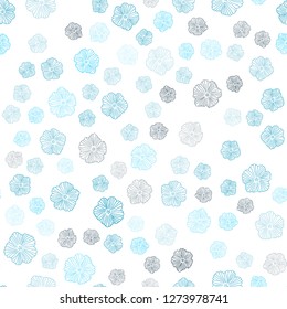Dark BLUE vector seamless doodle background with flowers. Doodle illustration of flowers in Origami style. Texture for window blinds, curtains.