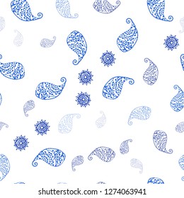 Dark BLUE vector seamless doodle pattern with leaves and flowers. Brand new colored illustration with leaves and flowers. Pattern for design of fabric, wallpapers.