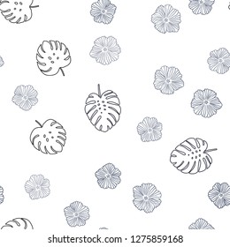 Dark BLUE vector seamless doodle background with flowers, leaves. Illustration with doodles on abstract template. Design for textile, fabric, wallpapers.