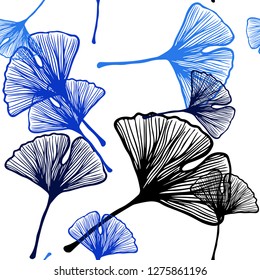Dark BLUE vector seamless doodle pattern with leaves. A vague abstract illustration with leaves in doodles style. Design for wallpaper, fabric makers.