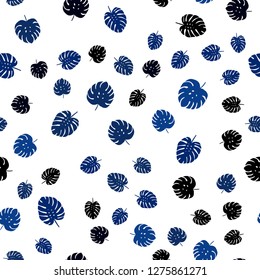 Dark BLUE vector seamless doodle layout with leaves. Decorative illustration with doodles on abstract template. Design for wallpaper, fabric makers.