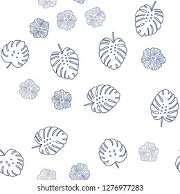 Dark BLUE vector seamless doodle template with flowers, leaves. Abstract illustration with leaves, flowers in doodles style. Template for business cards, websites.