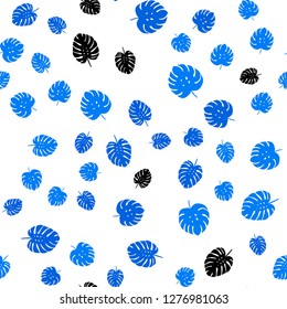 Dark BLUE vector seamless doodle backdrop with leaves. Colorful abstract illustration with leaves in doodle style. Template for business cards, websites.