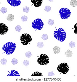 Dark BLUE vector seamless doodle layout with flowers, leaves. Creative illustration in blurred style with leaves, flowers. Design for wallpaper, fabric makers.