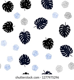Dark BLUE vector seamless doodle pattern with flowers, leaves. Decorative design in Indian style on white background. Pattern for trendy fabric, wallpapers.