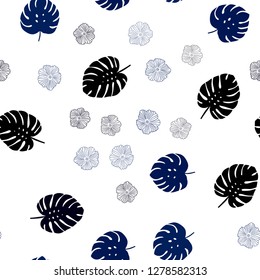 Dark BLUE vector seamless doodle texture with flowers, leaves. Colorful abstract illustration with leaves in doodle style. Pattern for design of fabric, wallpapers.