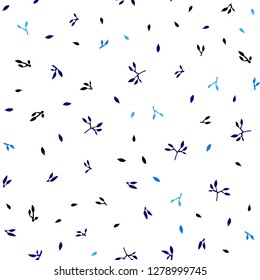 Dark BLUE vector seamless doodle layout with leaves. Decorative illustration with doodles on abstract template. Template for business cards, websites.