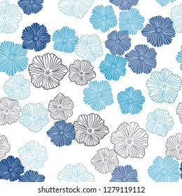Dark BLUE vector seamless doodle background with flowers. Colorful illustration in doodle style with flowers. Design for wallpaper, fabric makers.