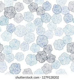 Dark BLUE vector seamless doodle template with flowers. Colorful illustration with flowers in doodle style. Template for business cards, websites.