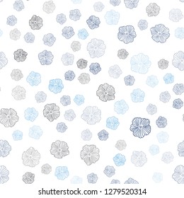 Dark BLUE vector seamless doodle template with flowers. Shining colored illustration with flowers. Texture for window blinds, curtains.