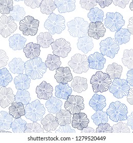 Dark BLUE vector seamless doodle backdrop with flowers. Abstract illustration with flowers in doodles style. Pattern for design of fabric, wallpapers.