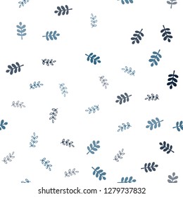 Dark BLUE vector seamless doodle pattern with leaves. A vague abstract illustration with leaves in doodles style. Design for textile, fabric, wallpapers.