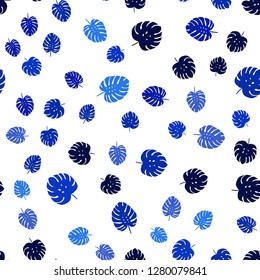 Dark BLUE vector seamless doodle pattern with leaves. Shining colored illustration with leaves in doodle style. Design for wallpaper, fabric makers.
