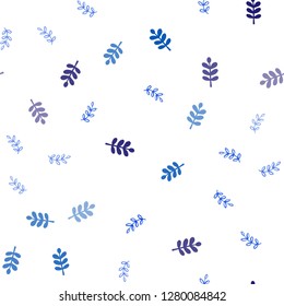 Dark BLUE vector seamless doodle layout with leaves. Shining colored illustration with leaves in doodle style. Design for textile, fabric, wallpapers.