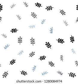 Dark BLUE vector seamless doodle layout with leaves. Colorful abstract illustration with leaves in doodle style. Template for business cards, websites.