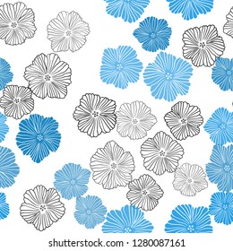 Dark BLUE vector seamless doodle pattern with flowers. Shining colored illustration with flowers. Design for wallpaper, fabric makers.