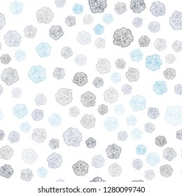 Dark BLUE vector seamless doodle pattern with flowers. Flowers in natural style on white background. Template for business cards, websites.
