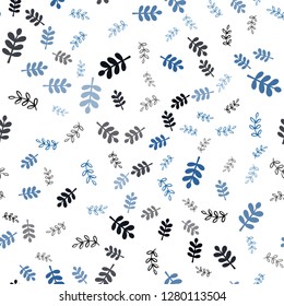 Dark BLUE vector seamless doodle layout with leaves, branches. Colorful illustration in doodle style with leaves, branches. Design for textile, fabric, wallpapers.