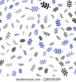 Dark BLUE vector seamless doodle layout with leaves, branches. Leaves, branches in natural style on white background. Design for wallpaper, fabric makers.