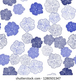 Dark BLUE vector seamless doodle texture with flowers. Modern abstract illustration with flowers. Template for business cards, websites.