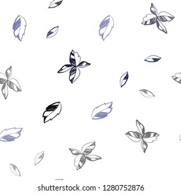 Dark BLUE vector seamless doodle texture with leaves. Sketchy doodles with leaves on blurred background. Pattern for design of fabric, wallpapers.