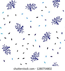 Dark BLUE vector seamless doodle background with leaves, branches. Leaves, branches in natural style on white background. Texture for window blinds, curtains.