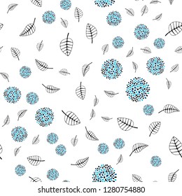 Dark BLUE vector seamless doodle background with leaves, flowers. An elegant bright illustration with leaves and flowers. Pattern for design of fabric, wallpapers.
