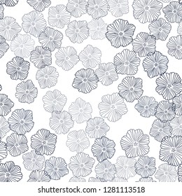 Dark BLUE vector seamless doodle pattern with flowers. Decorative design of flowers on white background. Pattern for design of fabric, wallpapers.