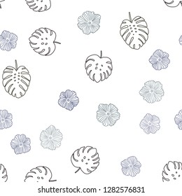 Dark BLUE vector seamless doodle pattern with flowers, leaves. Colorful abstract illustration with leaves in doodle style. Texture for window blinds, curtains.