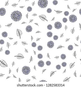 Dark BLUE vector seamless doodle layout with leaves, flowers. Brand new colored illustration with leaves and flowers. Pattern for trendy fabric, wallpapers.