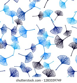 Dark BLUE vector seamless doodle pattern with leaves. Shining colored illustration with leaves in doodle style. Texture for window blinds, curtains.