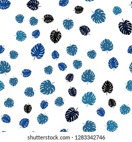 Dark BLUE vector seamless doodle background with leaves. Colorful illustration in doodle style with leaves. Template for business cards, websites.