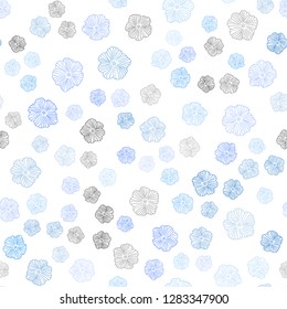 Dark BLUE vector seamless doodle texture with flowers. Colorful illustration in doodle style with flowers. Texture for window blinds, curtains.