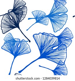 Dark BLUE vector seamless doodle texture with leaves. Doodle illustration of leaves in Origami style with gradient. Texture for window blinds, curtains.