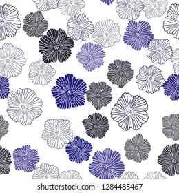 Dark BLUE vector seamless doodle background with flowers. An elegant bright illustration with flowers. Texture for window blinds, curtains.
