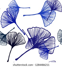 Dark BLUE vector seamless doodle background with leaves. Doodle illustration of leaves in Origami style with gradient. Pattern for design of fabric, wallpapers.