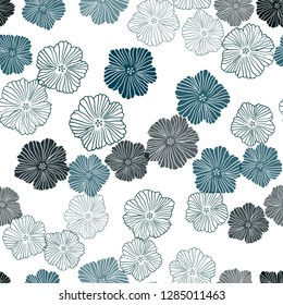 Dark BLUE vector seamless doodle backdrop with flowers. Flowers with gradient on white background. Design for textile, fabric, wallpapers.