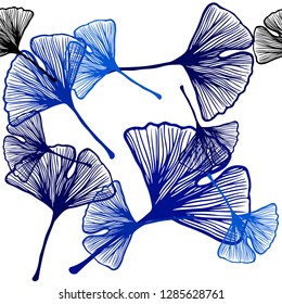Dark BLUE vector seamless doodle template with leaves. Glitter abstract illustration with doodles and leaves. Pattern for design of fabric, wallpapers.