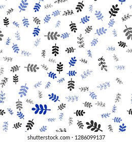 Dark BLUE vector seamless doodle backdrop with leaves, branches. Colorful illustration in doodle style with leaves, branches. Design for wallpaper, fabric makers.