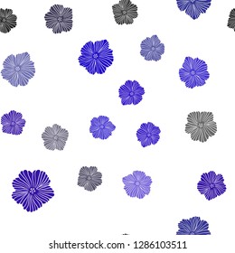 Dark BLUE vector seamless doodle texture with flowers. Decorative design of flowers on white background. Design for wallpaper, fabric makers.