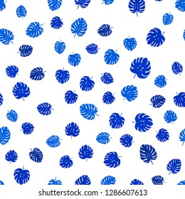 Dark BLUE vector seamless doodle layout with leaves. Colorful illustration in doodle style with leaves. Texture for window blinds, curtains.