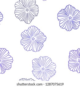 Dark BLUE vector seamless doodle pattern with flowers. Shining colored illustration with flowers. Pattern for design of fabric, wallpapers.