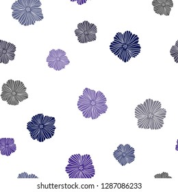 Dark BLUE vector seamless doodle pattern with flowers. Decorative design of flowers on white background. Texture for window blinds, curtains.