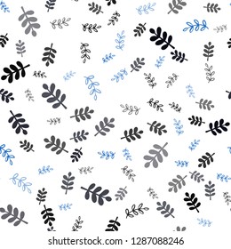 Dark BLUE vector seamless doodle background with leaves, branches. Shining colored illustration with leaves and branches. Pattern for design of fabric, wallpapers.