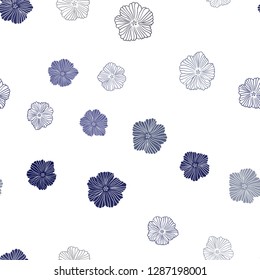 Dark BLUE vector seamless doodle layout with flowers. Colorful illustration in doodle style with flowers. Texture for window blinds, curtains.