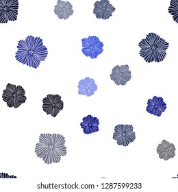 Dark BLUE vector seamless doodle pattern with flowers. Shining colored illustration with flowers. Texture for window blinds, curtains.