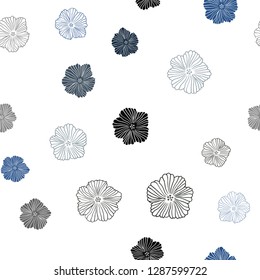 Dark BLUE vector seamless doodle pattern with flowers. Creative illustration in blurred style with flowers. Design for wallpaper, fabric makers.