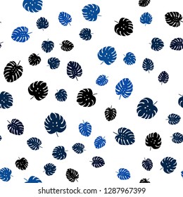 Dark BLUE vector seamless doodle background with leaves. Doodle illustration of leaves in Origami style with gradient. Texture for window blinds, curtains.