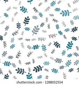 Dark BLUE vector seamless doodle layout with leaves, branches. Illustration with doodles on abstract template. Design for textile, fabric, wallpapers.